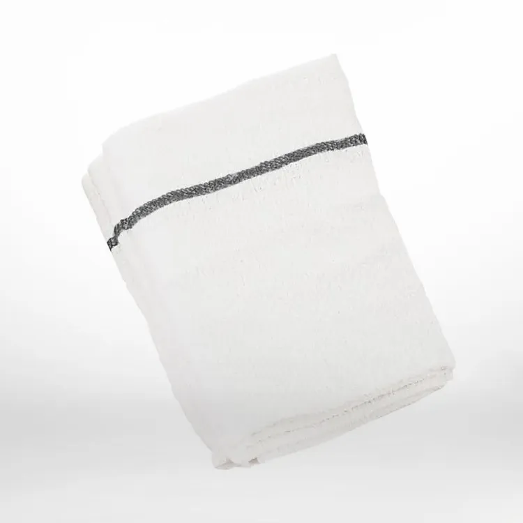 BaByliss Pro Extra Long White Towel with Gray Stripe - 12ct