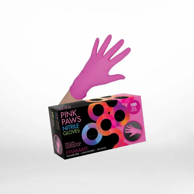 Pink Paws Nitrile Gloves - Large 100 Count