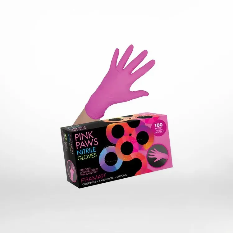 Pink Paws Nitrile Gloves Medium 100 Count